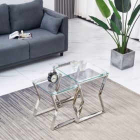 Nesting End Table Set of 2 Glass Table Set for Living Room