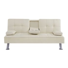 BEIGE LOVE SEAT SOFA BED WITH CUP HOLDER