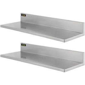 VEVOR 2 Pcs Stainless Steel Wall Shelf Max Load Capacity 44 lbs, Shelf for Wall Mount 8.6'' x 24'' with Stand for Kitchen Living Room Garage Workshop