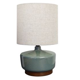 Modern Mid-Century Ceramic Table Lamp with Wood Base, 17"H