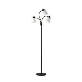 3 Head Adjustable Floor Lamp, Black with White Plastic Shades, Classic, Young Adult