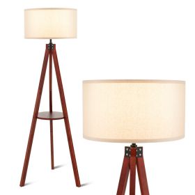 Tripod Floor Lamp Wood Standing Lamp with Flaxen Lamp Shade and E26 Lamp Base