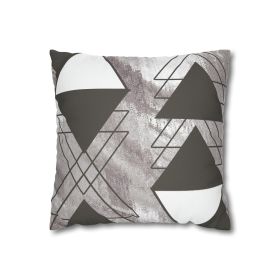 Decorative Throw Pillow Covers With Zipper - Set Of 2, Ash Grey And White Triangular Colorblock