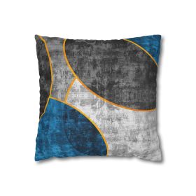 Decorative Throw Pillow Covers With Zipper - Set Of 2, Black Blue Grey Circular Geometric Pattern Print