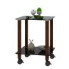 1-Piece Black + Walnut Side Table ; 2-Tier Space End Table ; Modern Night Stand; Sofa table; Side Table with Storage Shelve