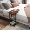 C-Shaped End Side Table with Charging Station and Wheels