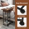 C-Shaped End Side Table with Charging Station and Wheels