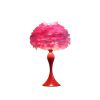 18.25"In Medium Pink Feather Aquina Glaze Red Metal Contour Glam Table Lamp