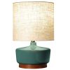 Modern Mid-Century Ceramic Table Lamp with Wood Base, 17"H