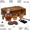 Whiskey Gift Set 14 pcs Whiskey Bottle and Old Fashioned Glasses 2 pcs Cocktail Smoker in Wodden Box with Wood Chips Whickey Stones 6 pcs included Gif