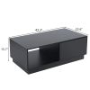 Modern LED Coffee Table with 2 Drawers and 16 Colors LED Lights, High Glossy Rectangle Coffee End Table for Living Room, Black