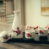 5 Piece Japanese Sake Set Handmade Ceramic Wine Cup Wine Pot, Plum Blossom