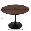 47.24"Modern Round Dining Table,Four Patchwork Tabletops with OAK Color Solid Wood Grain Table Top,Metal Base Dining Table, End Table Leisure Coffee T