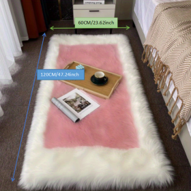 1pc, Soft and Fluffy Sheepskin Rug for Bedroom and Living Room - Non-Slip and Machine Washable Carpet for Dormitory and Room Decor (Color: White + Powder, size: 23.62*47.24inch)