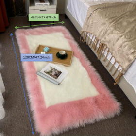 1pc, Soft and Fluffy Sheepskin Rug for Bedroom and Living Room - Non-Slip and Machine Washable Carpet for Dormitory and Room Decor (Color: Pink + White, size: 23.62*47.24inch)