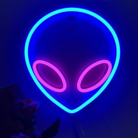 1pc Alien Shape LED Neon Sign, USB & Battery Powered Novelty Neon Mini Night Light, Novelty Wall Lamp With 1pc Hook For Bedroom Kids Room Party Home W (Color: Pink Inside And Blue Outside)