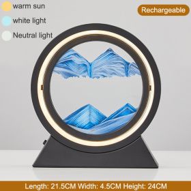 3D Hourglass LED Lamp 360¬∞ Moving Sand Art Table Lamp Sandscapes Quicksand Night Light Living Room Accessories Home Decor Gifts (Color: Black-Blue 24CM, Ships From: China)