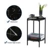 2-layer End Table with Tempered Glass and Marble Tabletop;  Round Coffee Table with  Metal Frame for Bedroom Living Room Office