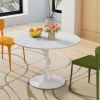 42.12"Modern Round Dining Table with Printed White Marble Table Top; Metal Base Dining Table;  End Table Leisure Coffee Table