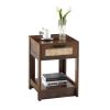 15.75" Rattan End table with drawer, Modern nightstand, side table for living roon, bedroom